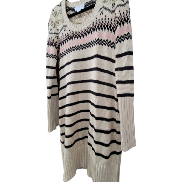 Jessica Simpson Long Sleeve Knit Sweater Dress Tan With Stripes M - Picture 6 of 13